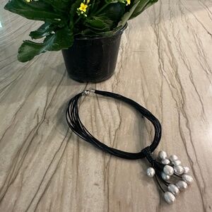 Freshwater Pearl and Leather Handcrafted Necklace